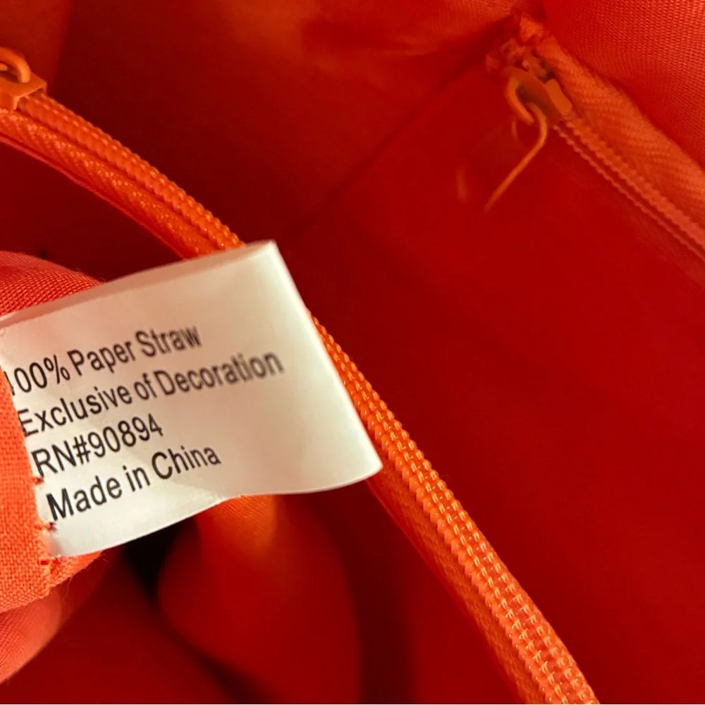NWT Magid Orange Chain-Handle Straw Woven Shoulder Bag Summer Coastal Beach Vibe
